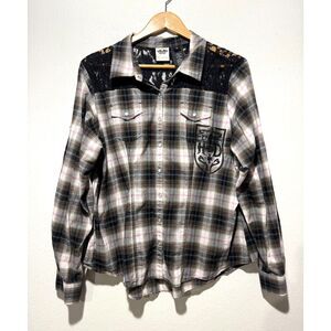Harley Davidson button up shirt plaid lace 100% cotton casual moto biker women1W